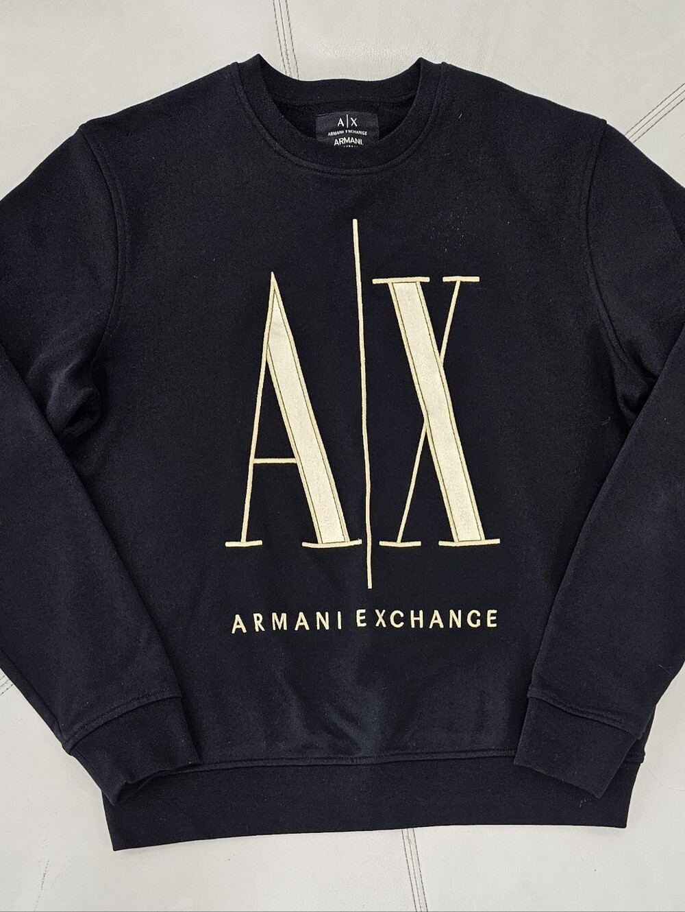 Armani Exchange Black Crewneck Sweatshirt with Gold A|X Logo